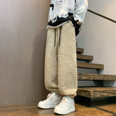 Hearujoy Winter Thickened Pants Men Warm Fashion Retro Lamb Wool Pants Men Oversized Streetwear Loose Straight Pants Mens Thick Trousers